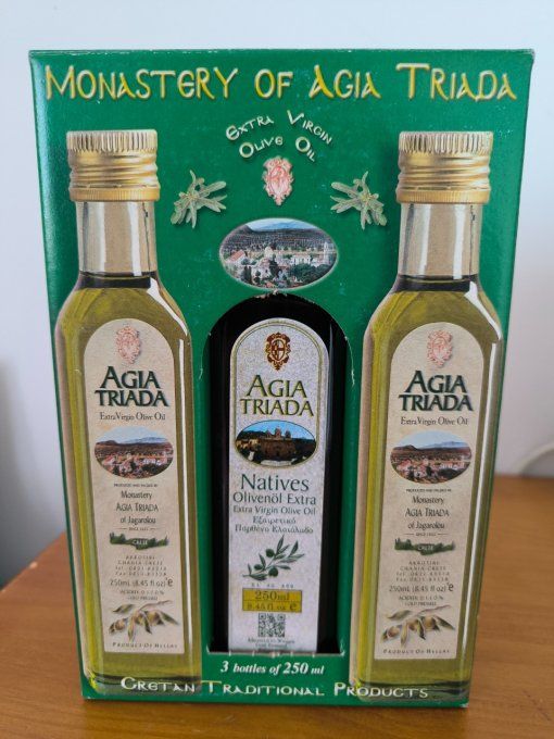 Coffret cadeau 3 huiles d'olive 25 cl du monastère d'Agia Triada Ile de Crete 